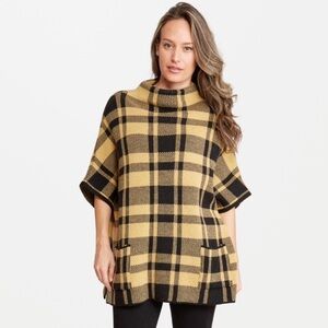 Plaid Knit Short Sleeve Poncho Sweater